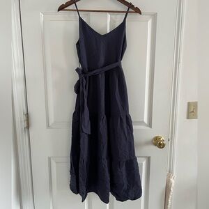 Moon River Dark Blue XS Tie Waist Tiered Maxi Dress